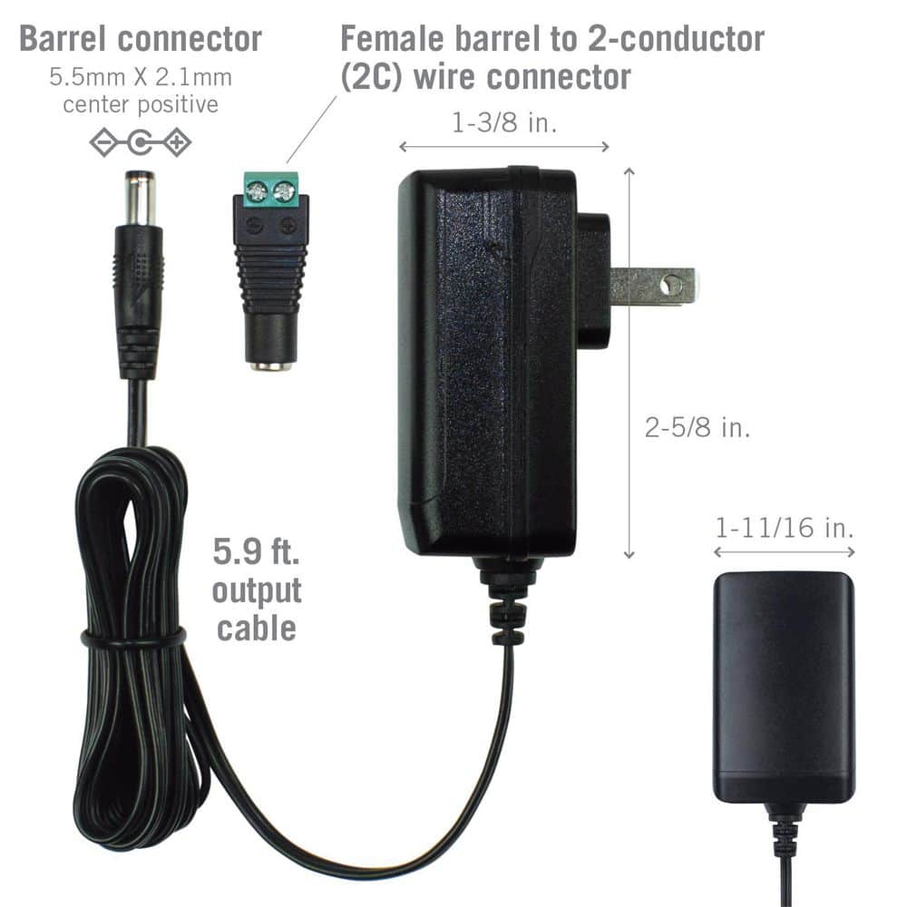 Black 24W Wall Mount Power Supply Adapter with Barrel Connector