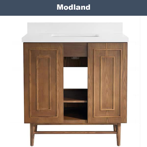 Modland Vorx 35 in. W x 22 in. D x 35 in. H Single Sink Freestanding Bath Vanity in Wood with White Engineered Marble Top