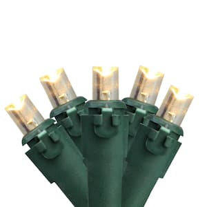 Set of 50 Warm White LED Wide Angle Christmas Lights - Green Wire