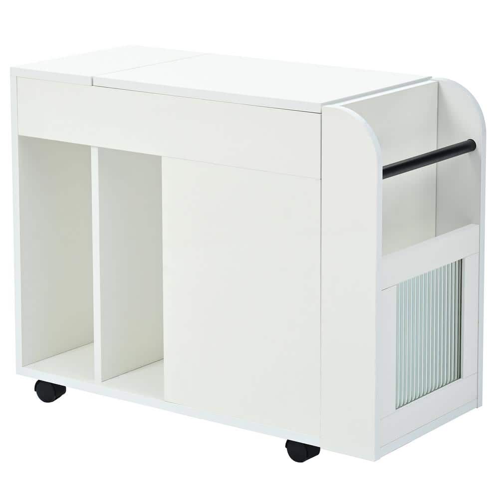 23.1 in. H White Multifunctional Square Outdoor Side Table with glass door,