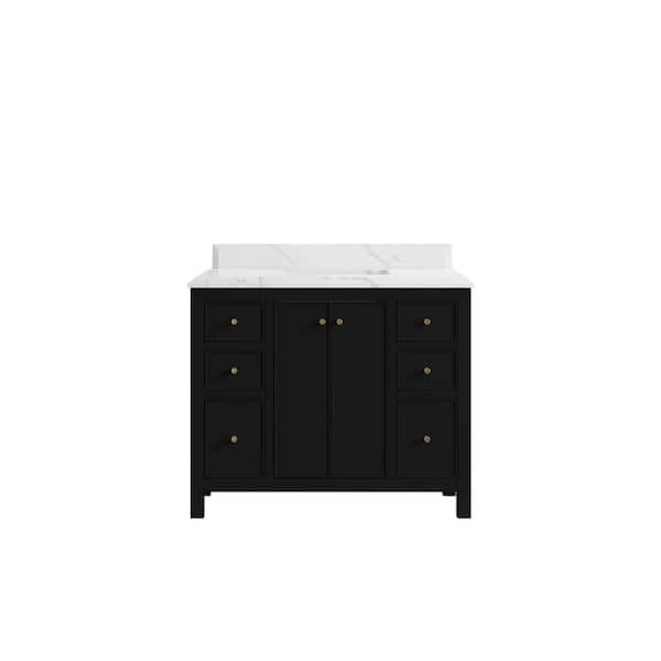 Willow Collections Chicago 42 in. W x 22 in. D x 36 in. H Single Sink Bath Vanity in Black with 1.5 in. Calcutta Laza Qt. Top