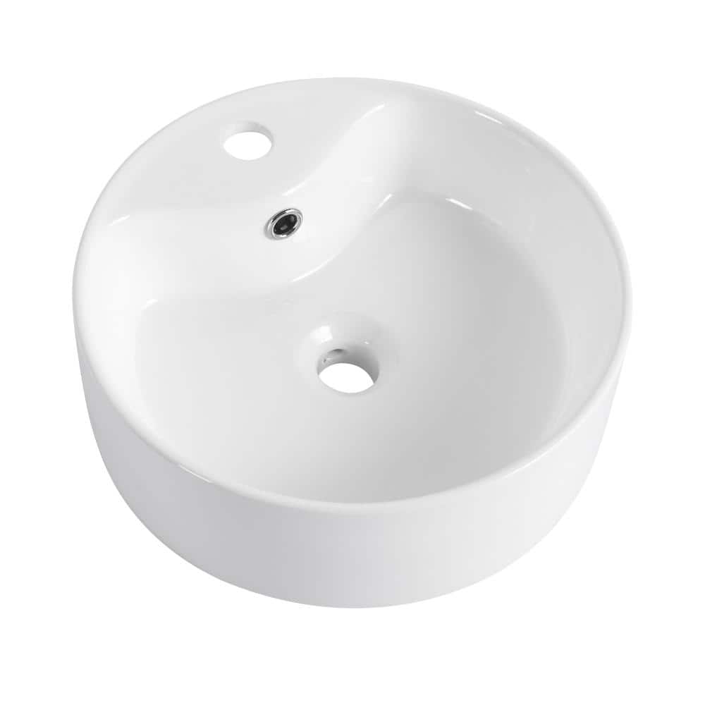 "16"" Bathroom Sink, Round Vessel with Faucet Hole Ceramic Basin in White" price history on PriceWatchPro