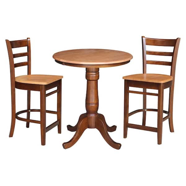 International Concepts 3-Piece 30 in. Espresso/Cinnamon Solid Wood Round Table with 2-Side Stools
