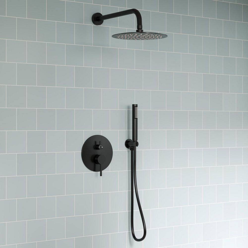 Rainspire 2-Spray 10 in. Wall Mount Round Dual Fixed and Handheld Shower Head 1.8 GPM in Matte Balck (Valve Included) price history on PriceWatchPro