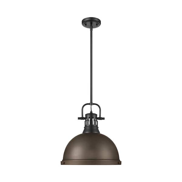 Golden Lighting Duncan 100-Watt 1-Light Matte Black Pendant Light with Steel Shade