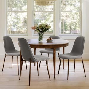 Grey Upholstered Dining Chair with Walnut Metal Legs Set of 4