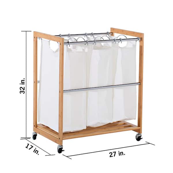 TRINITY EcoStorage 3-Bag Rolling Bamboo Laundry Cart TBFZ-2102 - The Home  Depot