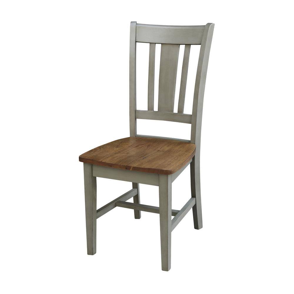 Distressed Hickory and Stone High Back Wood Dining Chairs