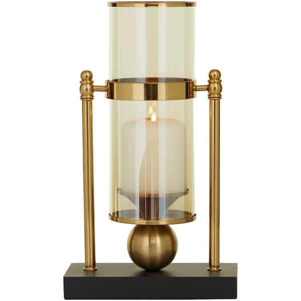 CosmoLiving by Cosmopolitan Gold Metal Pillar Hurricane Lamp 042815