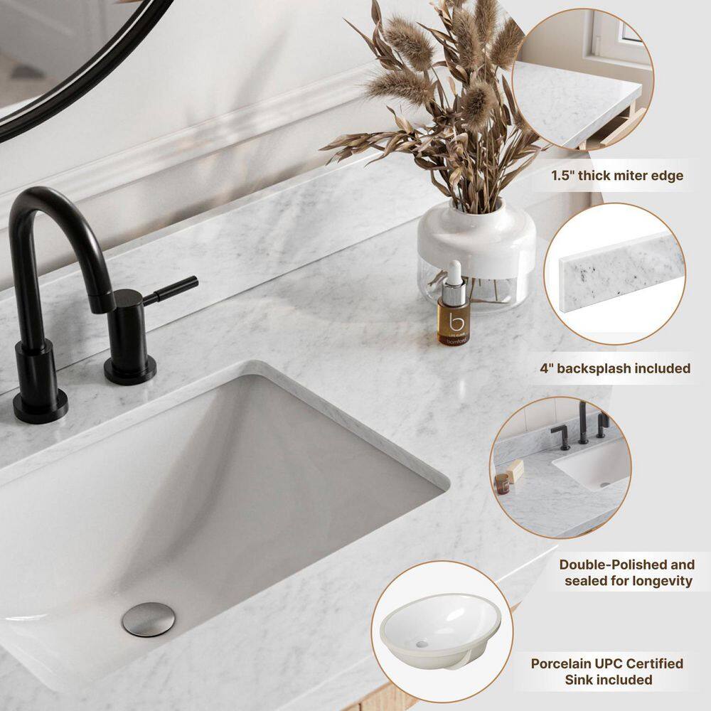 Taylor White Single Bathroom Vanity with Carrara Marble Top