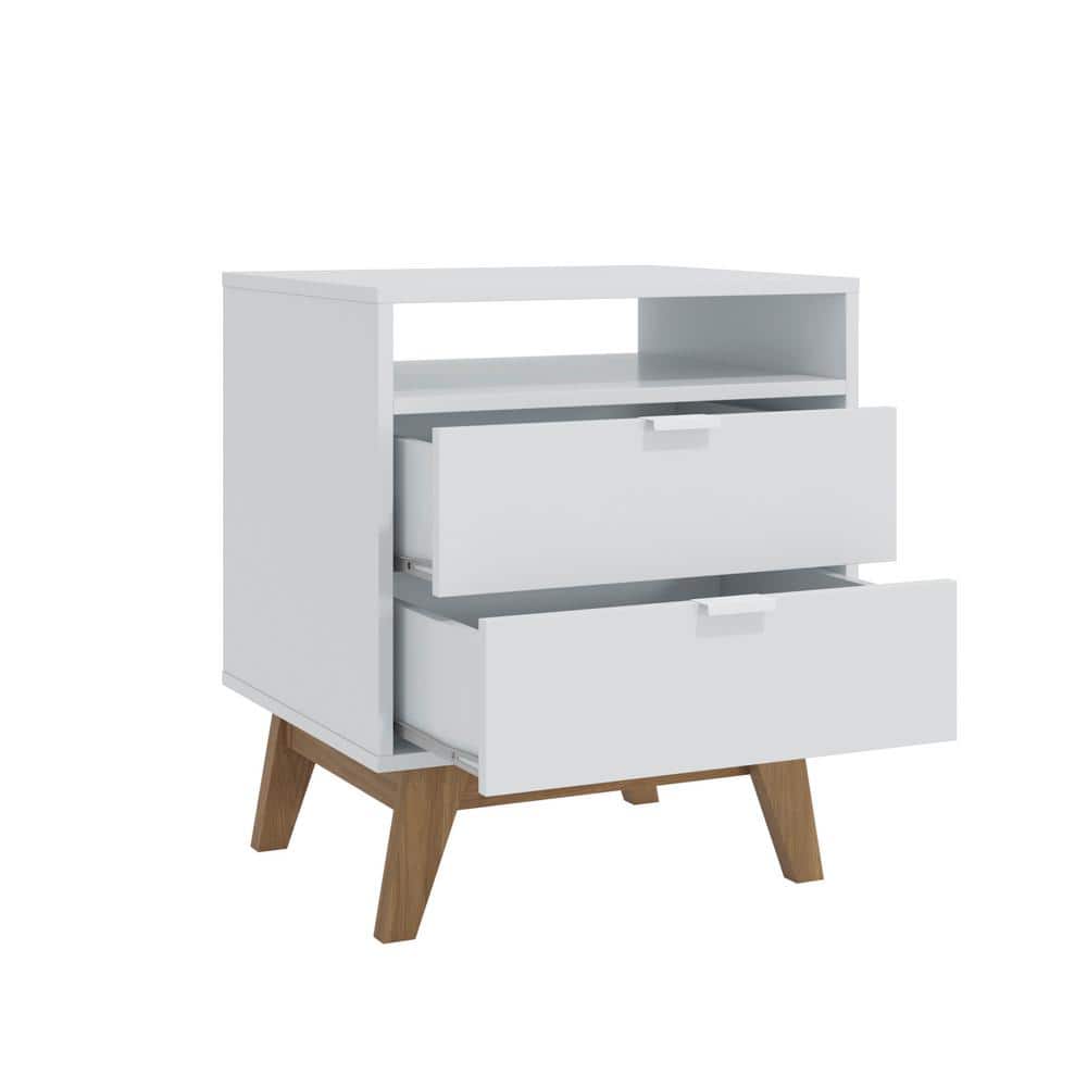Meridian 2-Drawer Nightstand with Niche- In White/Light Brown - (24.40in. H x 21.25in. W x17.71 in. D)