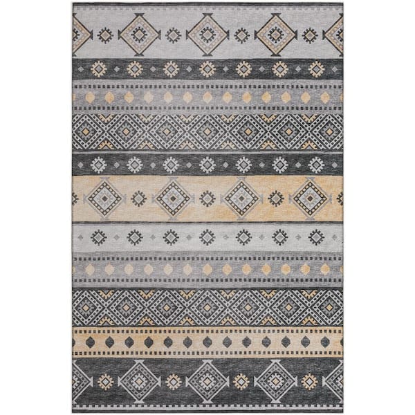 Addison Rugs Yuma Grey 5 ft. x 7 ft. 6 in. Geometric Indoor/Outdoor Washable Area Rug