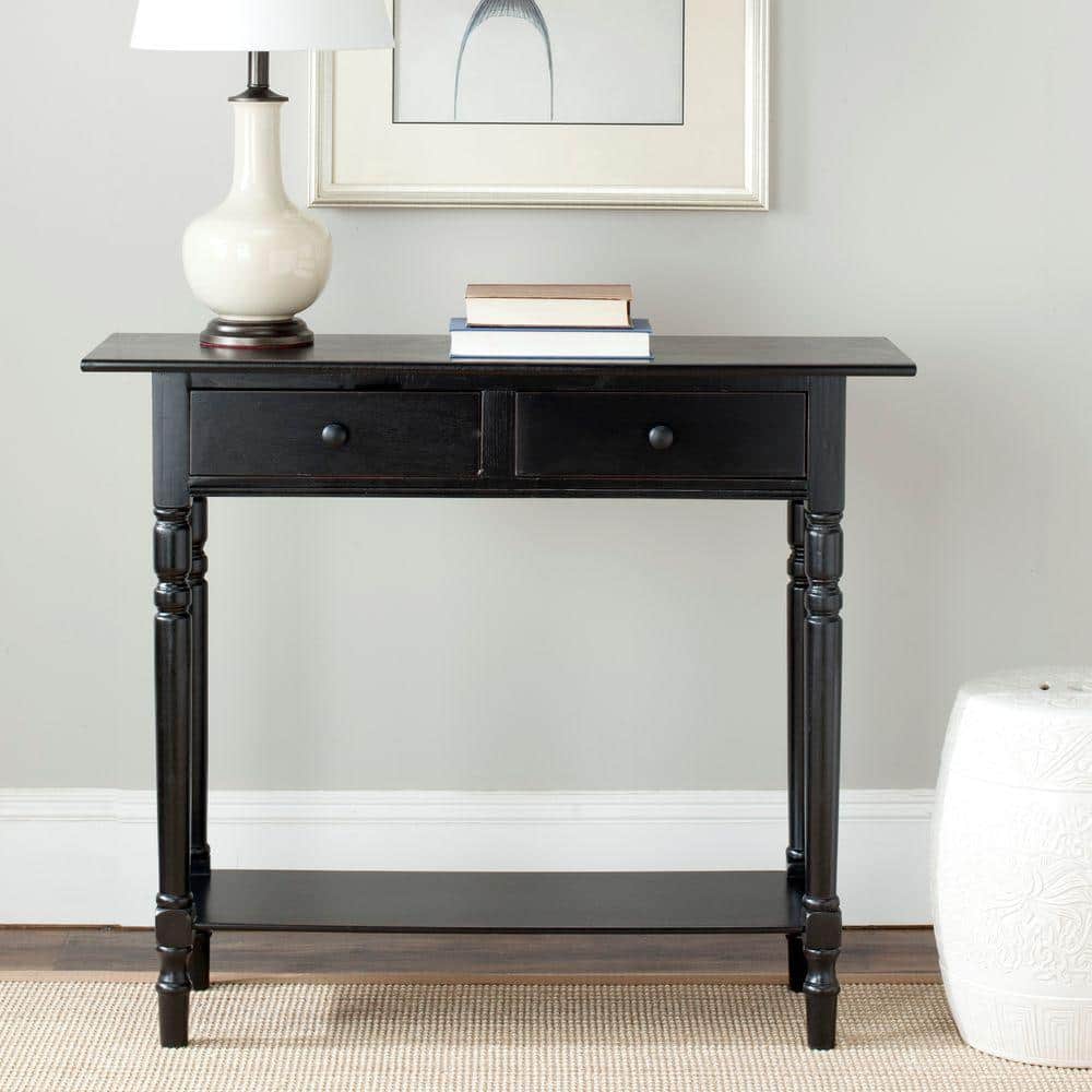 Transitional Gray Wood Console Table with Dual Storage Drawers
