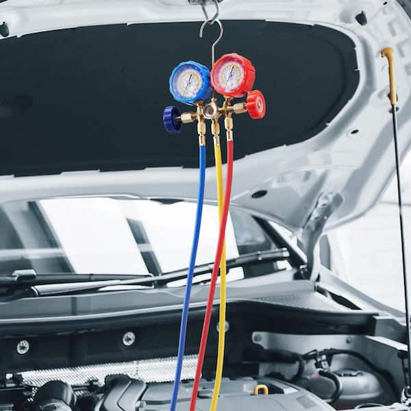 AC Gauge Set-3 Way AC Manifold Gauge Set for R134A R22 R12 R502 Refrigerant, Freon Gauges with 5 ft. Hoses, Couplers