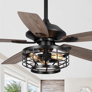 Paquette 52 in. Industrial Indoor Matte Black Ceiling Fan with Remote Control and Light Kit
