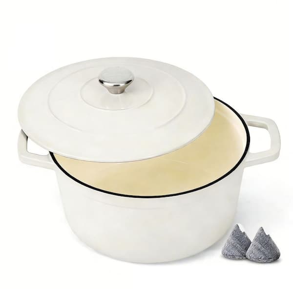 6 qt. Cast Iron Dutch Oven in Off White with Lid, Dual Handles, Oven Safe up to 500° F or on Stovetop, Gifts for Family