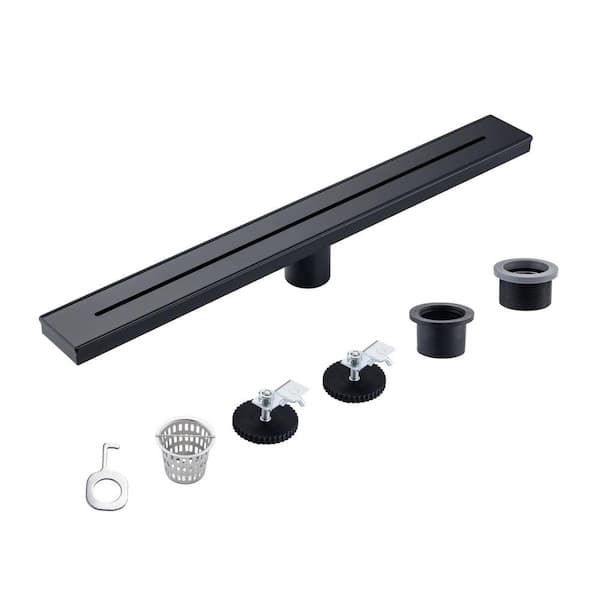 Tahanbath 2.75 in. W x 24 in. D Stainless Steel Decorative Drain Cover with Matte Black