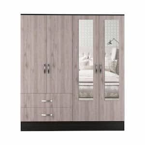 Amelia Black and Light Oak Armoire with Drawers and Shelves 70.8 in. H x 63 in. W x 19.4 in. D