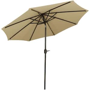 9 ft. Aluminum Market Auto Tilt Patio Umbrella in Sunbrella Beige