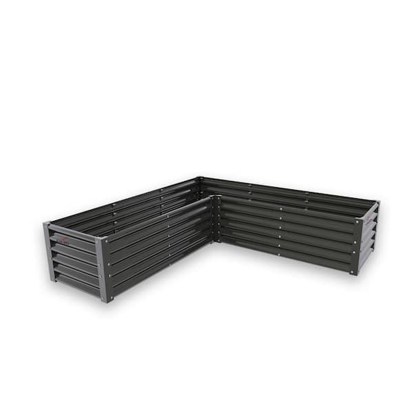 Grey 74 in. x 74 in. x 18 in. L-Shaped Anti-Rust Galvanized Metal Raised Garden Bed