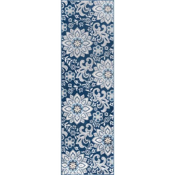 Tayse Rugs Madison Floral Navy 2 ft. x 10 ft. Indoor Runner Rug