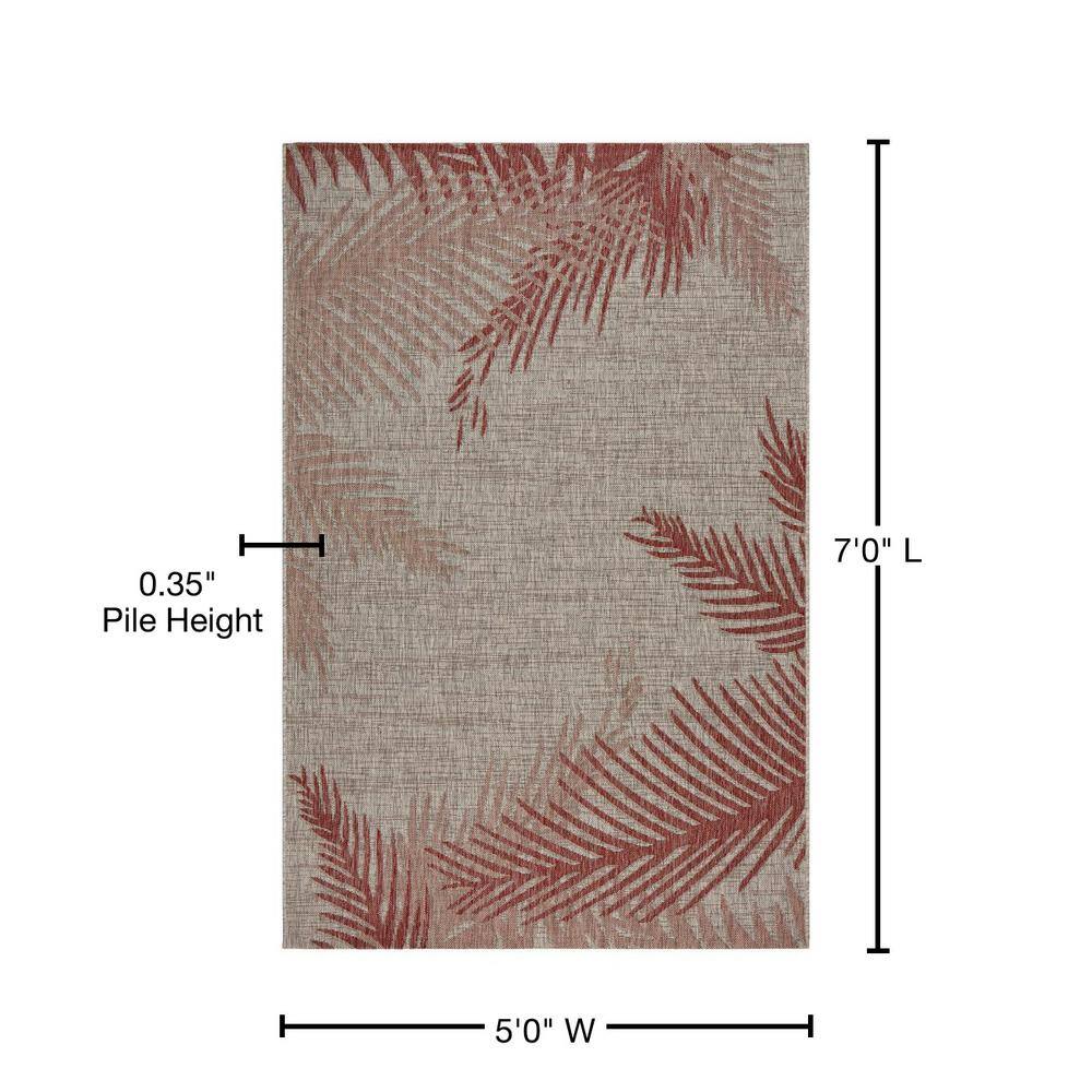 Coastal Charm Red & Beige Tropical Palms 5' x 7' Indoor/Outdoor Rug