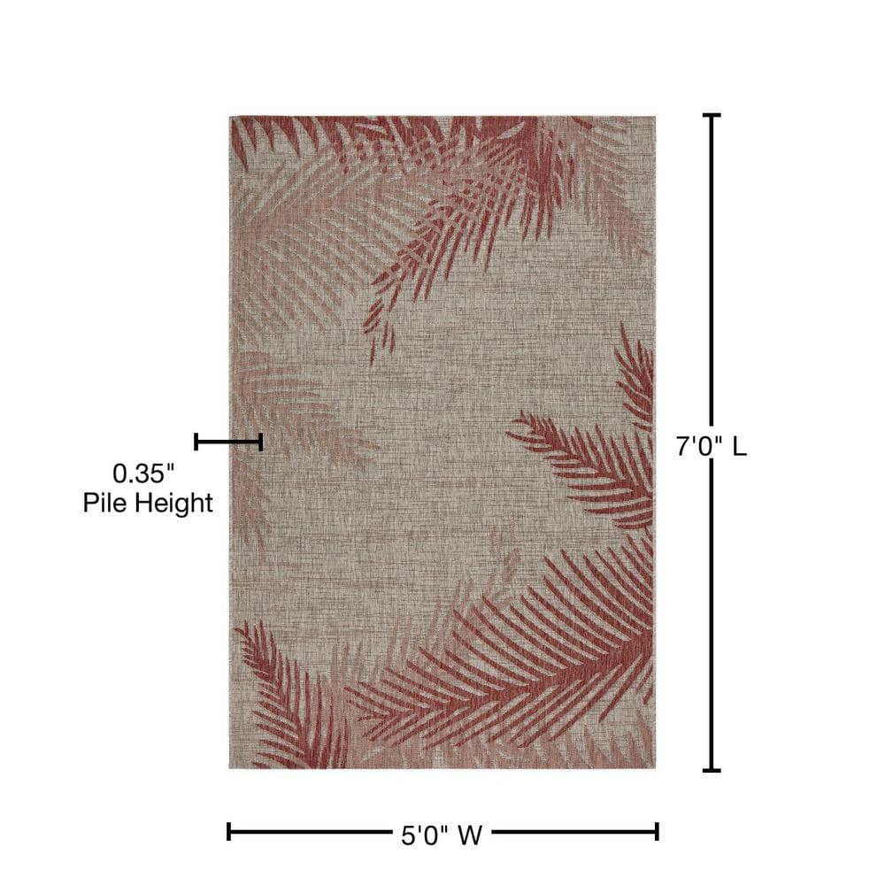 Coastal Charm Red & Beige Tropical Palms 5' x 7' Indoor/Outdoor Rug