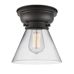 Cone 7.75 in. 1-Light Matte Black Flush Mount with Clear Glass Shade