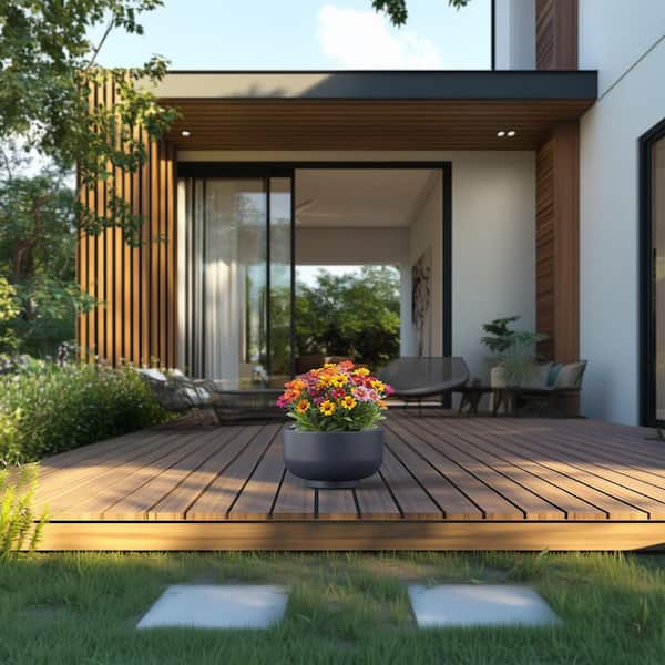 Sapcrete 14 in. Medium Granite Gray (Enhanced Interior) Concrete Round Planter / Pot with Drainage Holes