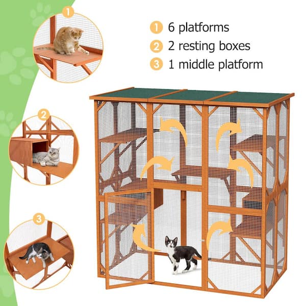 WIAWG 71 in. Wood Large Outdoor Cat House, Weatherproof Wooden