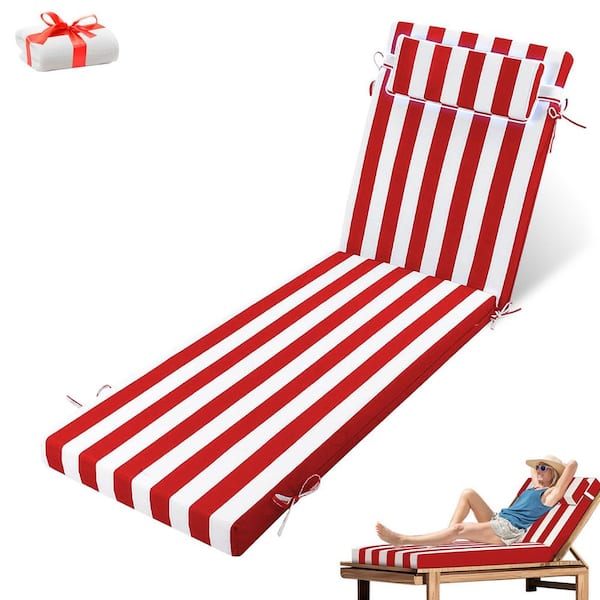 YLLN 71 in. x 21 in. x 4 in. (1-Pack) Waterproof Outdoor Chaise Lounge Cushion with a Bath Towel Red and White Stripes
