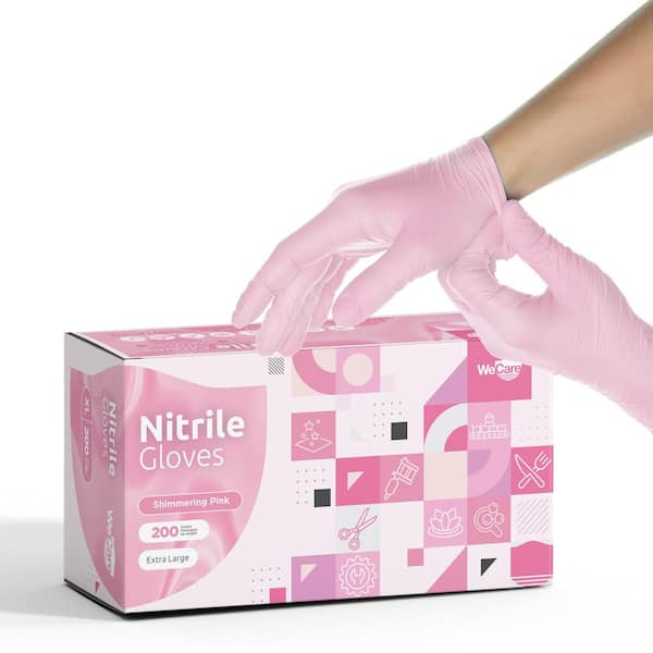 WeCare Extra-Large Nitrile Latex Free and Powder Free Disposable Gloves in Shimmering Pink (200-Count)