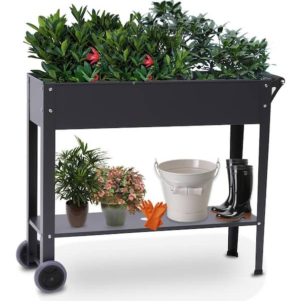 Cisvio 39.37 in. x 11.81 in. x 9 in. Black Steel Raised Garden Bed with ...