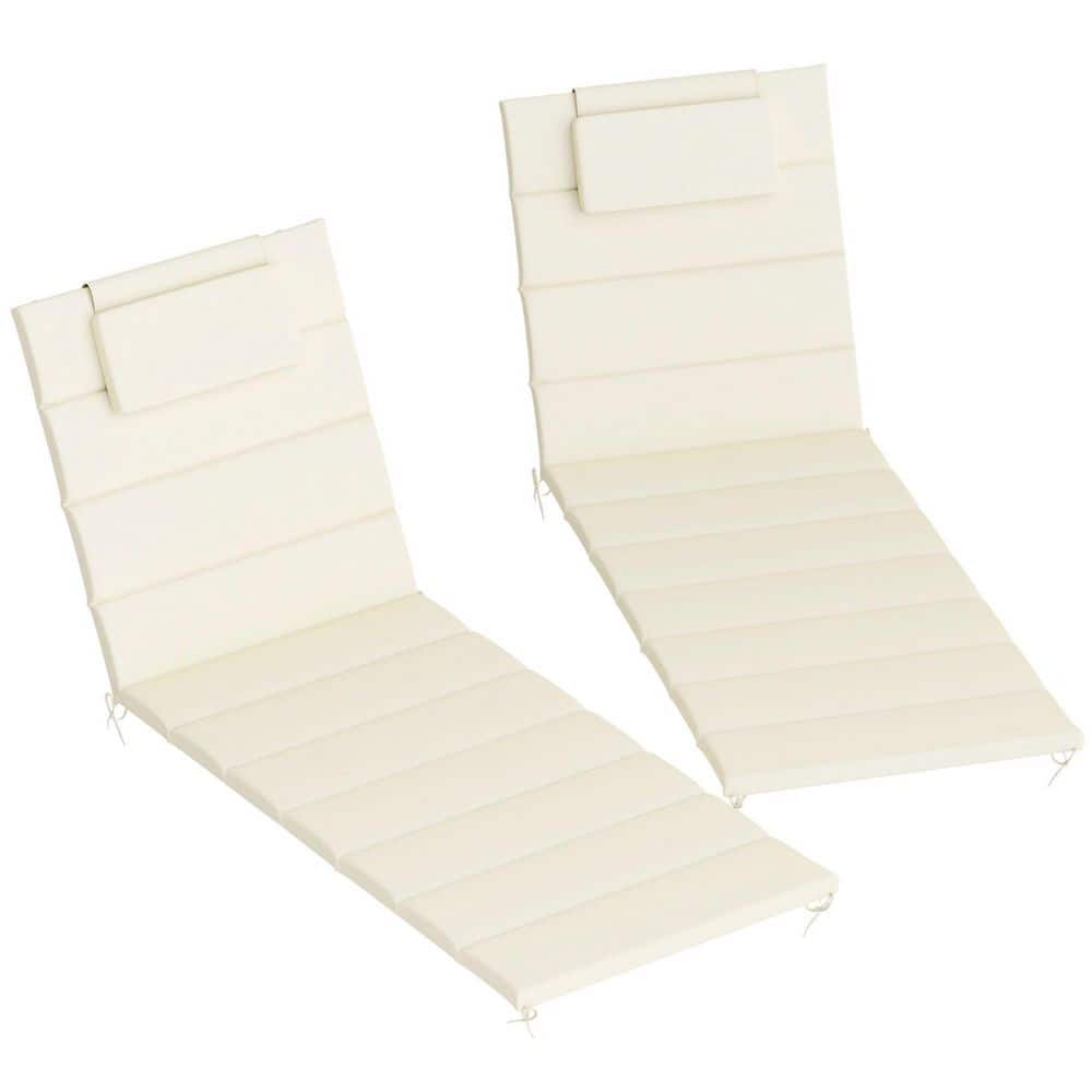 80 in. x 26 in. x 1.2 in. Outdoor Lounge Chair Cushion Set of 2 Cream White