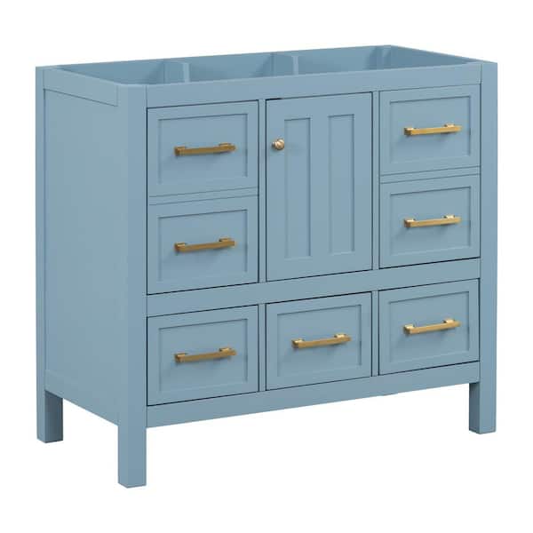 Tenleaf 35.50 in. W x 17.80 in. D x 33.00 in. H Bath Vanity Cabinet without Top in Blue Unassembled