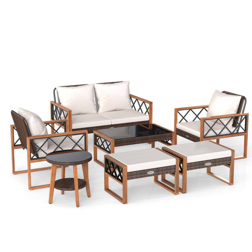 7-Piece Wood Patio Conversation Set with Off White Cushions price history on PriceWatchPro