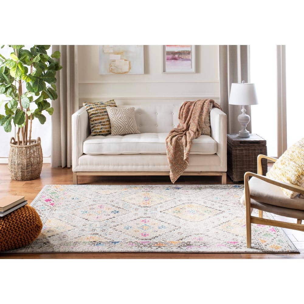 Hand-Knotted Grey and Yellow Square Synthetic Rug