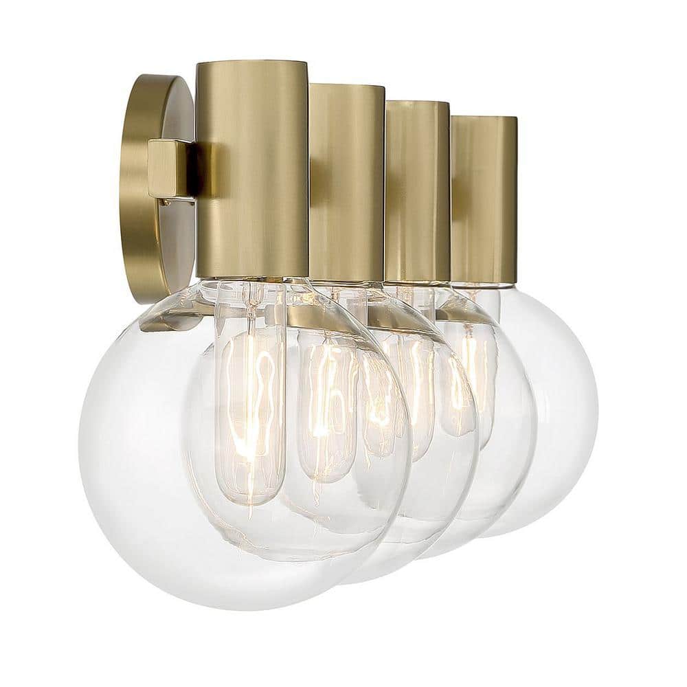 Warm Brass 4-Light Bathroom Vanity with Clear Glass Shades