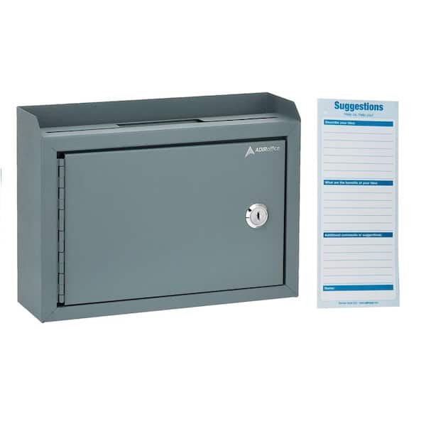 AdirOffice Medium Size Grey Steel Multi-Purpose Suggestion Drop Box Mailbox with Suggestion Cards