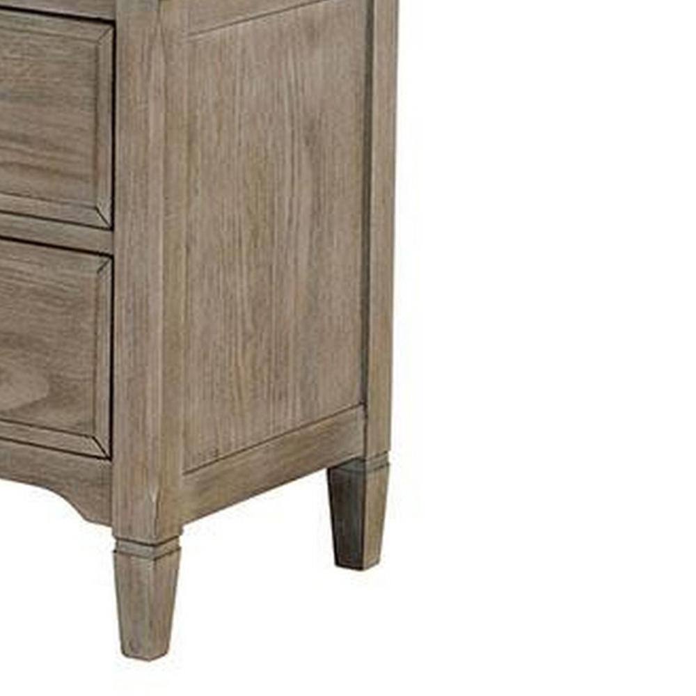 Transitional Rustic Wire-Brushed Gray Wooden 2-Drawer Nightstand