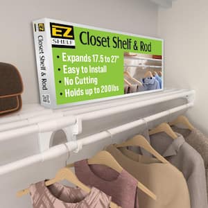 Expandable Closet Shelf & Rod 17.5 in. W - 27 in. W, White,Mounts to 2 Side Walls (NO End Brackets), Wire, Closet System