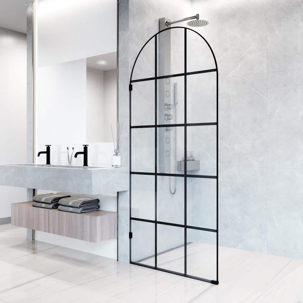 Arden Matte Black 34" x 78" Framed Shower Screen with Clear Glass