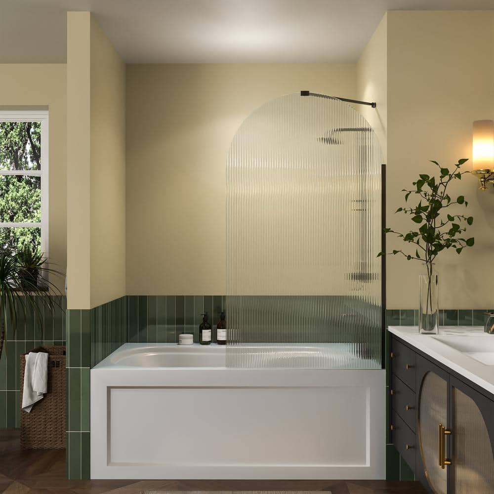 33 in. W x 58 in. H Fixed Semi Frameless Bathtub Door in Matte Black with 5/16 in. (8mm) Rainbow Glass price history on PriceWatchPro