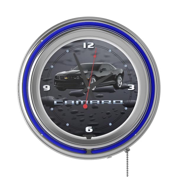 Trademark 14 in. Black Camaro Neon Wall Clock