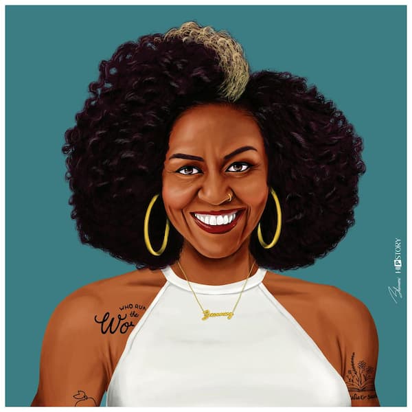 Empire Art Direct "Hip Michelle Obama" Multi-Color Free Floating Reverse Unframed Printed Tempered Art Glass Wall Art 24 in. x 24 in.