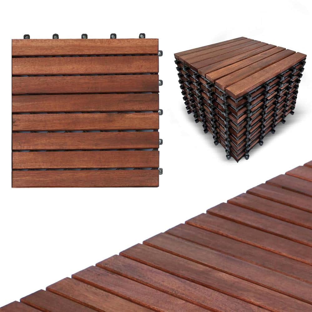 1 ft. x 1 ft. Waterproof Acacia Wood Interlocking Deck Tiles for Balcony, Patio Flooring in Walnut-(10-Pack) price history on PriceWatchPro