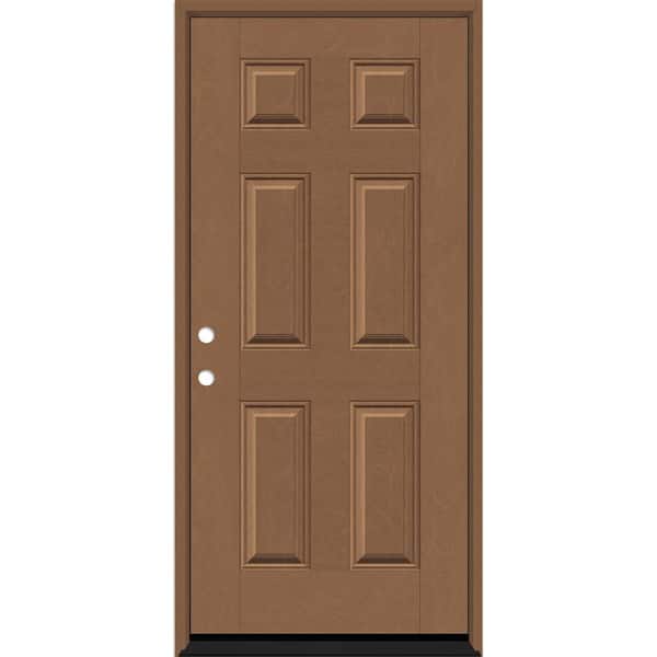 Regency 36 in. x 80 in. 6 Panel RHIS AutumnWheat Stain Mahogany Fiberglass Prehung Front Door with 4-9/16 Jamb
