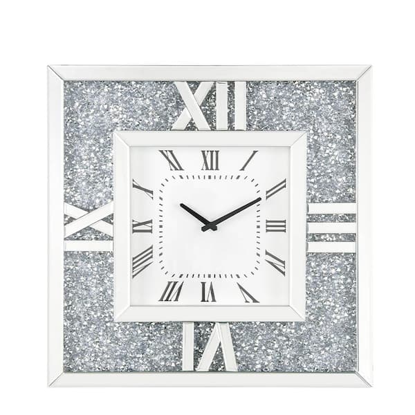 Acme Furniture Noralie Mirrored and Faux Diamonds Solid Glam Wall Clock