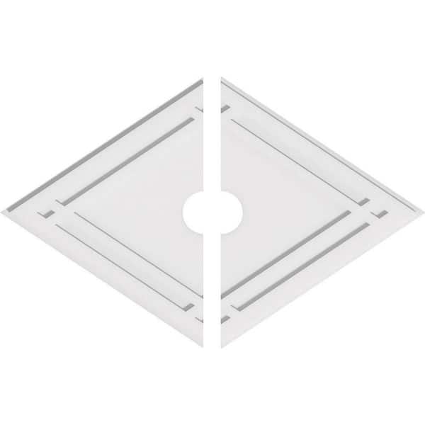 Ekena Millwork 38 in. W x 25-3/8 in. H x 4 in. ID x 1 in. P Diamond Architectural Grade PVC Contemporary Ceiling Medallion (2-Piece)