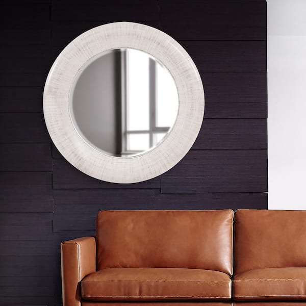 Marley Forrest - Large Round Ivory White Beveled Glass Casual Mirror (50 in. H x 50 in. W)